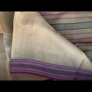 New Bengal Saree 100% Cotton Handwoven Beige Tan Sari w a woven burgundy border